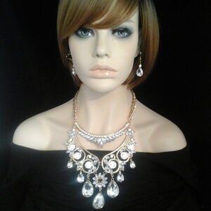 Elegant Crystal Bridal Prom Evening Statement Necklace Set NEW
